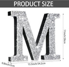 Qunclay 12'' Silver Crystal Diamond Bling Letters Crushed Diamond Decoration Wooden Glitter Letter with Screw and Hooks Rhinestone Gift for Wedding Y2k Mcbling Bedroom Wall Decor (Letter M)