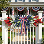 21'' 4th of July Large Swag Wreath for Front Door Red White and Blue Wheat Sheaf Artificial Independence Day Teardrop Swag for Farmhouse Kitchen Cabinet Porch Wall Window Memorial Day Arch Decoration
