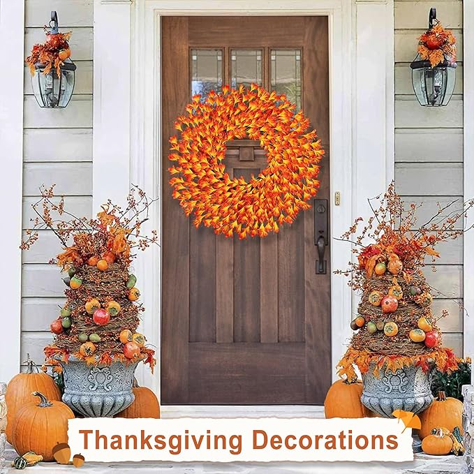 26 Inch Fall Wreaths for Front Door Outside，Realistic Autumn Wreath Outdoor，Large Halloween Thanksgiving Artificial Flowers Wreath，Fall Decorations for Home Front Porch Yard Window Farmhouse Decor