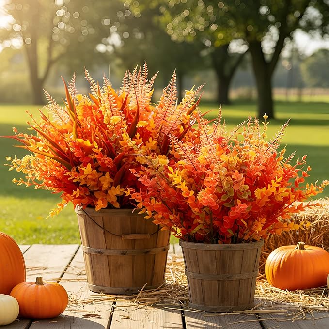 22 Bundles Artificial Fall Flowers for Outdoor Decoration, 9 Styles Autumn Thanksgiving Halloween Decor with Persian Leaves, Lavender, Eucalyptus, Maple Leaves for Window Box Patio Fireplace Decor