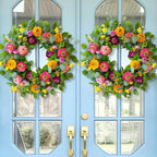 Spring Wreaths for Front Door 24 Inch Outdoor Spring Wreath with Peony Rose Ranunculus & Eucalyptus,Handmade Silk Summer Wreaths for Front Door,Spring Door Wreath for Porch Home Wall Window