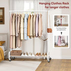 SLEEPING LAMB Heavy Duty Clothes Racks for Hanging Clothing Rack, 43" Wide Rolling Garment Rack Metal Wardrobe Rack with Wheels Closet Hanger Rack for Coats, Shirts, Dress, (White)