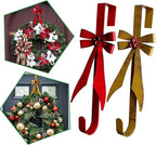 Bow Shape Metal Door Wreath Hanger, Christmas Wreath Hooks for Front Door, Decorative Wreath Hangers for Front Door - Over The Door No Drill Hold for Holiday Garland & Decor