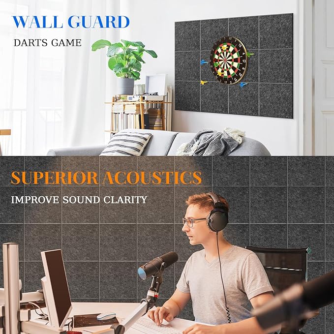 DOLLAR BOSS Large Cork Board for Wall 48" x 36" x 0.5" Bulletin Board 12 Packs Corkboard Tiles Self Adhesive Felt Wall Tiles for Office Home School, Dark Grey