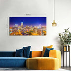 Charlotte City Skyline Wall Art Blue Night Cityscape Wall Decor North Carolina City Panoramic Landscape Canvas Prints Pictures Modern Skyscraper Artwork for Living Room Office Home Decoration 24x48"
