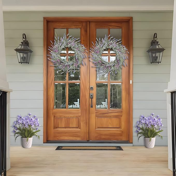 Lavender Wreaths for Front Door Summer Spring Easter Wreaths for Front Door Artificial Farmhouse for Wall Window Party Wedding Porch Room Home Decor(22 Inch)
