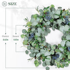 Eucalyptus Wreath for Front Door, COLORSPEC 24 Inch Eucalyptus Wreath with Olive Leaves and Berries All Year Round, Handmade Green Spring Summer Wreaths for Front Door Indoor Outdoor Wedding Holiday