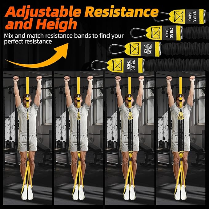 Pull Up Assistance Bands - Adjustable Heavy Duty Resistance Band for Pull Up Bar with 4 Assist Bands, Dual Footrests, Resistance Bands for Ｗorking Out, Strength Training, Home Gym
