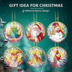 Vercraft 6 Pcs Christmas Tree Hanging Ornament Stained Glass Style Christmas Tree Decoration Xmas Round Window Hanging Art Santa Claus Acrylic Ornament Decorations Gifts (Retro)