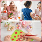 Sotiff 12 Sets Mother's Day Craft Bulk DIY Snow Globe Gift with Mini Resin Heart Bear Vase with Flower Figurines Gift Box 3D Love Heart Love You Mom Wooden Sign for Mom Birthday Classroom Activity