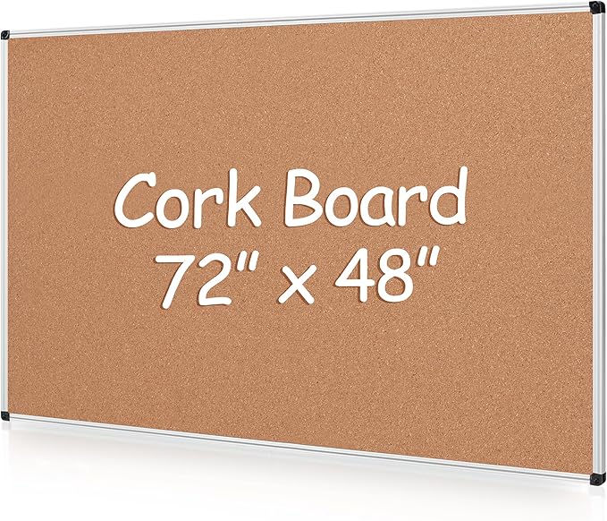 Extra Large Cork Bulletin Board 72" X 48", Silver Aluminum Framed 6'x4' Corkboard for Wall, Wall Mounted Notice Pin Board with 18 Push Pins for School, Home & Office
