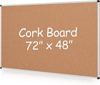 Extra Large Cork Bulletin Board 72" X 48", Silver Aluminum Framed 6'x4' Corkboard for Wall, Wall Mounted Notice Pin Board with 18 Push Pins for School, Home & Office