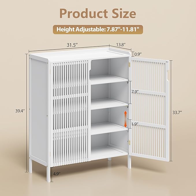 Shoe Cabinet with Doors Bamboo 5 Tiers Shoe Storage Cabinet for Entryway, 25 Pairs Wooden Shoe Cabinets, Modern Shoe Organizer Storage for Living Room, Bedroom, Hallway, Closet (White)