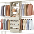 Aheaplus Closet System with 4 Drawers, 8FT Wood Closet Organizer System, Walk-in Closet Wardrobe with Tower, 4 Hang Rods, 2 Top Shelves, Built In Closet Insert System, Fits Spaces 4-9 ft, White Oak