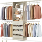 Aheaplus Closet System with 4 Drawers, 8FT Wood Closet Organizer System, Walk-in Closet Wardrobe with Tower, 4 Hang Rods, 2 Top Shelves, Built In Closet Insert System, Fits Spaces 4-9 ft, White Oak
