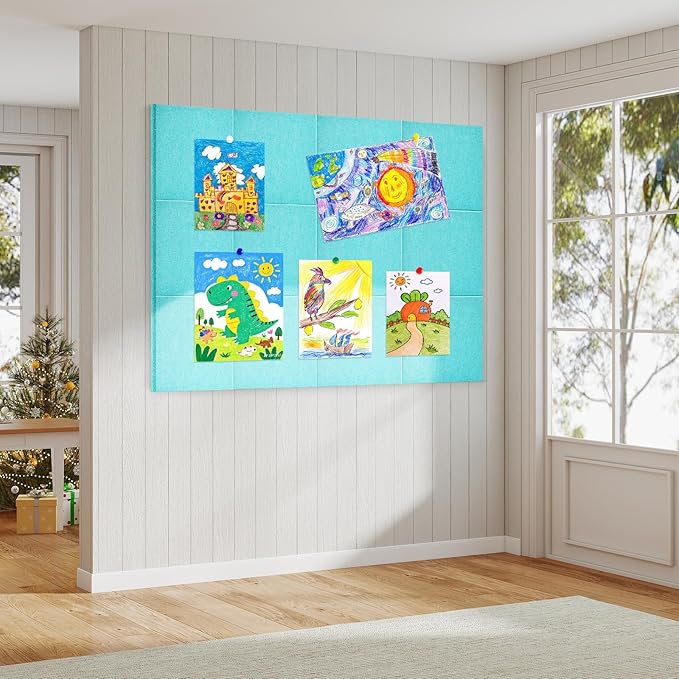 Large Cork Board for Walls 48"x36" |Cork Board Alternative| 12 Pack Felt Wall Tiles| Baby Blue Bulletin Board with Removable Adhesive | Cork Boards Pinboard for Office Home Classroom，Baby Blue