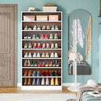 Tribesigns 2PCS Shoe Cabinet, 9 Tiers 40-45 Pairs Heavy Duty Wood Freestanding Shoe Storage Cabinet, 70.8'' Tall Shoe Cabinet with Open Storage for Entryway (White & Brown)