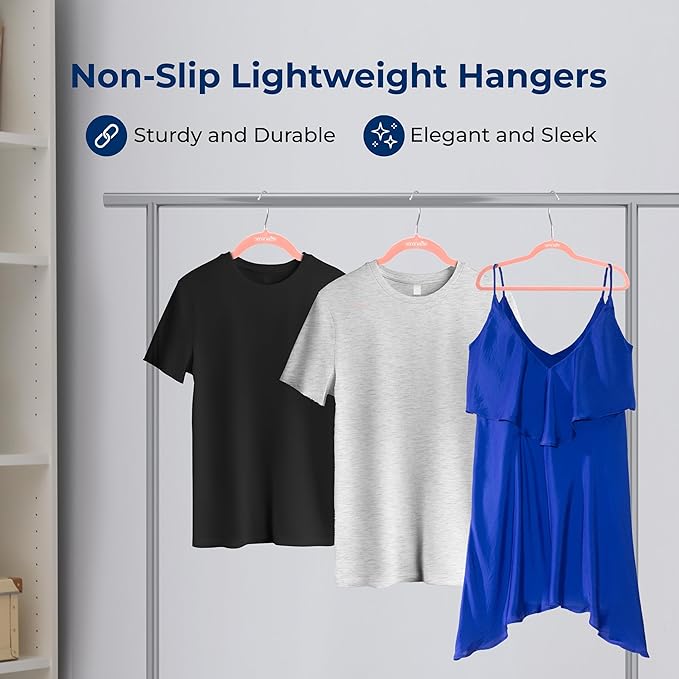 SereneLife 100 Pack Velvet Hangers - Non-Slip Felt with 360° Swivel Hook, Space-Saving, Ultra-Thin, Lightweight for Shirts, Sweaters, Hoodies, Kids Clothes & Dresses