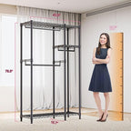 Heavy Duty Rolling Garment Rack 3 Tiers Adjustable Wire Shelving Clothes Rack with 3 Rods and Side Hooks,Storage Closet Clothing Rack Black 15.7" D x 43.3" W x 76.5" H