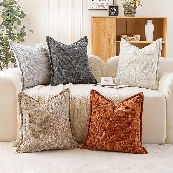HPUK Chenille Throw Pillow Covers 18x18 Set of 2, Soft Textured Decorative Pillow Covers for Couch Sofa Living Room Bedroom, Orange