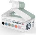 Neaties Plastic Hangers 45 Pack - Made in the USA - 6lb Capacity Standard Clothes Hangers with Strap Hooks for Dresses, Lingerie, Shirts, Pants, and Jackets - White & Mint