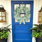 24" Summer Wreath for Front Door, Lamb Ear Grapevine Wreath, Artificial White Baby's Breath Berries Green Bow Decoration for Summer Farmhouse Indoor Staircase Outdoor Porch Decor