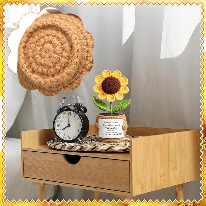 Wavwavw Coworker Leaving Gifts for Women Men, Positive Flower Doll Crochet with Card Funny Farewell Going Away Goodbye Gifts for Coworkers Employee Teacher Friends Retirement(Stylish Style)