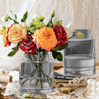 9 Inch Tall Vases for Flowers, Large Glass Vase for Centerpieces, Clear Glasses Home Decor Modern Jarrones Decorativos for Wedding Living Room Dining Table (Gray)