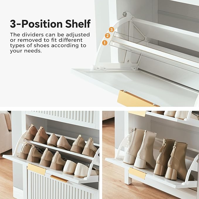 2 Flip Drawers Shoe Cabinet Storage for Entryway, Narrow Shoes Organizer Cabinet for Front Door Entrance, Free Standing Hidden Wooden Hallway Shoe Rack(White)