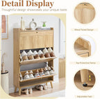 BERRYMERRY Shoe Storage Cabinet for Entryway with 3 Flip Drawers, 51.2” Tall Narrow Shoe Organizer with Wave Panel, Freestanding Wood Hidden Shoe Cabinet for Hallway