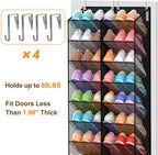 30 Pairs Over the Door Shoe Organizer, Breathable Mesh Pocket Hanging Shoe Storage for Closet, 10-Tier Door Shoes Rack, Handing Shoes Holder Fit All the Family's Sneakers, Boots, Heels, Black