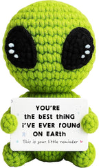 3.5 inch Positive Alien Handmade Knitted Wool Doll with Positive Card Inspiring Gifts for Cheer Up Emotional Support Encouragement Friends