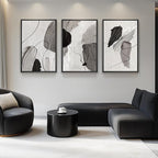 Large Framed Modern Abstract Wall Art for Living Room, 3 Piece Black White Gray Canvas Prints Paintings Artwork for Walls, Minimalist Abstract Pictures for Hallway, Stair, Office Wall Decor 24x36 In