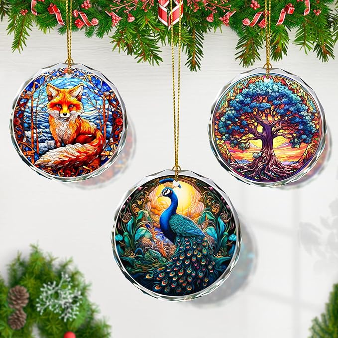 Peacock Stained Glass Ornament - Christmas Tree Decoration, Peacock Ornaments for Exchange