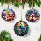 Peacock Stained Glass Ornament - Christmas Tree Decoration, Peacock Ornaments for Exchange