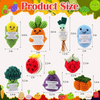 VioraWhite 18 Pcs Fruits Vegetables Positive Emotional Dolls Bulk Encouragement Emotional Knitted Crochet Gifts with Positive Words for Friends Coworker Decorations for Home Office