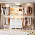 T3 Closet System with Stepless Dimmable LED Light, Industrial Pipe Clothing Rack with 4 Drawers, 6 Wooden Shelves & 4 Telescopic Rods, Heavy Duty Closet Organizers in Wardrobe Closet (White)