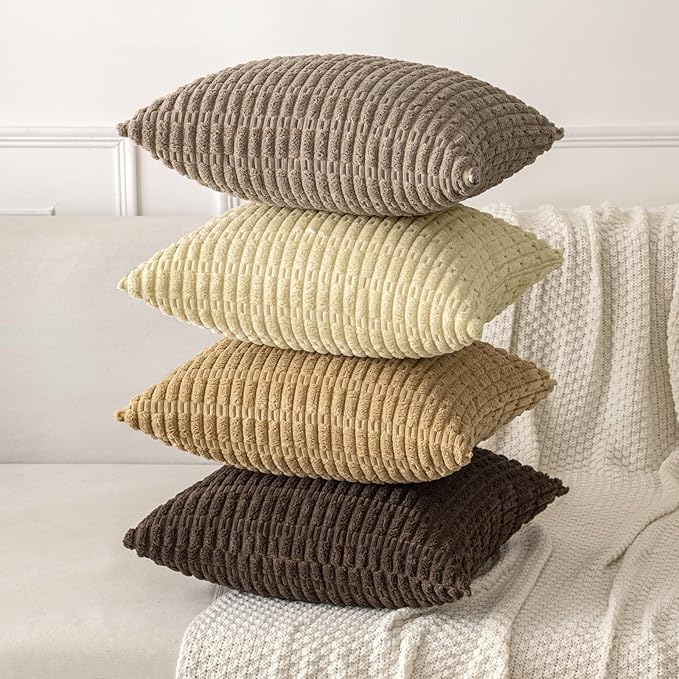 MIULEE Pack of 2 Corduroy Decorative Throw Pillow Covers 18x18 Inch Soft Boho Striped Pillow Covers Modern Farmhouse Home Decor for Sofa Living Room Couch Bed Dark Brown
