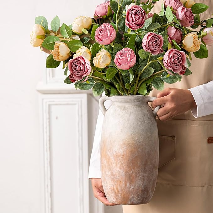 Ceramic Flower Vase 12 inch Farmhouse Rustic Vase Decorative Pottery Terracotta Tall Vases for Home Decor Table Mantle Fireplace Living Room Bathroom Wedding Centerpiece (Large-Aged Terra)