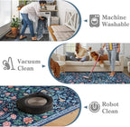 Moynesa Floral Kitchen Runner Rug 2x6, Washable Boho Runners for Hallways Non Slip Soft Bathroom Carpet Runner, Botanical Ultra Thin Throw Mat for Laundry Room Entryway, Blue