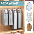 10" Gusseted Garment Bags for Hanging Clothes with Clear Window (40&50") Suit Bags for Open Closet Storage, Clothing Cover for Coat, Dress, Jacket, Shirt, Fur Wardrobe Protector, 4 Packs