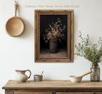 Vintage Gold Framed Wall Art Fall Dried Flowers Antique Vase Country Oil Painting Canvas Prints Dark Moody Rustic Still Life Picture Gothic Victorian Botanical Poster Artwork for Bedroom, 12x16in