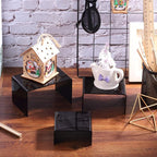 Chuangdi 2 Sets Acrylic Display Risers, Product Stand, Jewelry Display Riser Shelf Showcase Fixtures for Dessert Cupcake Candy Figure Treat Action Showcase(Black,Small Set)
