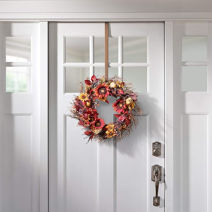 Haute Decor Adapt Adjustable Wreath Hanger, Top & Length Adjustable - Brushed Copper - Strong Over The Door Wreath Holder that Fits Almost Any Size Door