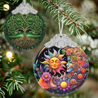 Stained Glass Christmas Ornament - Christmas Tree Ornaments - Sun and Moon Hanging Decor - Holiday Present Ideas - Gift Exchange