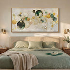 Extra Large Framed Abstract Wall Art for Living Room, Oversized Horizontal Green Canvas Prints Paintings Artwork for Walls, Modern Gold Circle Pictures Wall Decor for Bedroom Dining Office, 36x72 In