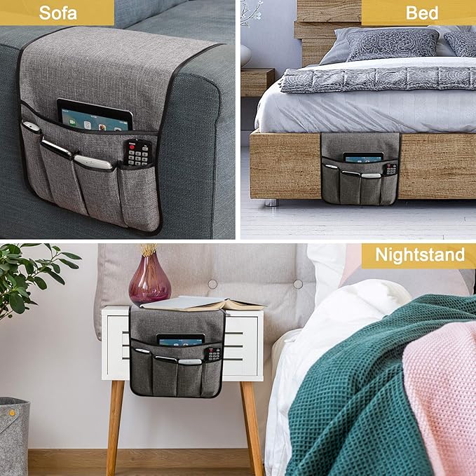 Sofa Armrest Organizer Non-Slip Remote Control Holders for Recliner Couch Chair Armchair Caddy with 5 Pockets for Table,Cell Phone,Ipad,Magazines,Books (Lightgrey, 13 x 35 Inch)