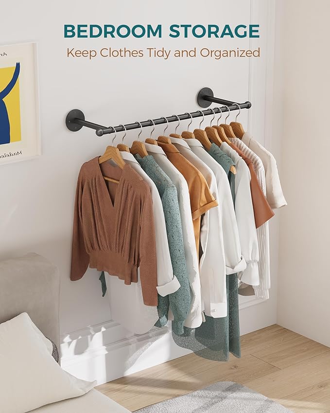 OROPY Industrial Pipe Clothing Rack, Wall Mounted Clothes Rack, Closet Rods For Hanging Clothes, 33" Multi-purpose Hanging Rod for Laundry Room, Bedroom and Closet Storage