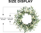 Pinkpum 16'' Eucalyptus Wreath for Front Door, Porch, Window - Green Decor for Home, Farmhouse - Spring, Summer, Fall, All Seasons