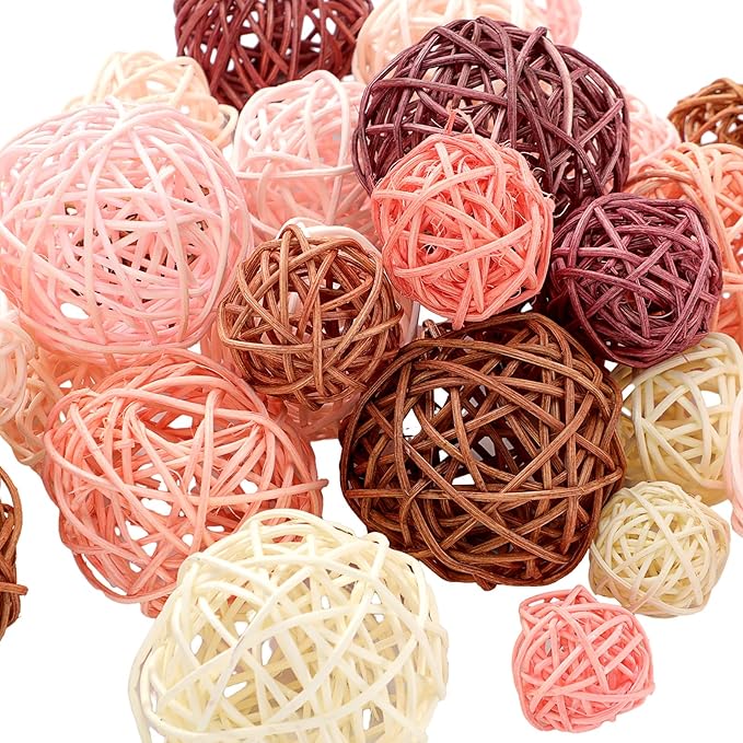 Patelai 36 Pcs Wicker Rattan Balls Decorative Balls for Vase Centerpiece Bowls Orbs Filler for Home Decor,4 Sizes(Boho,2.4'',2'',1.6'',1.2'')